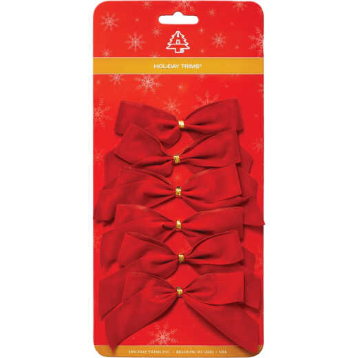 Holiday Trims 2-Loop 3-1/2 In. W. x 3-1/2 In. L. Red Velvet Christmas Bow (6-Pack)